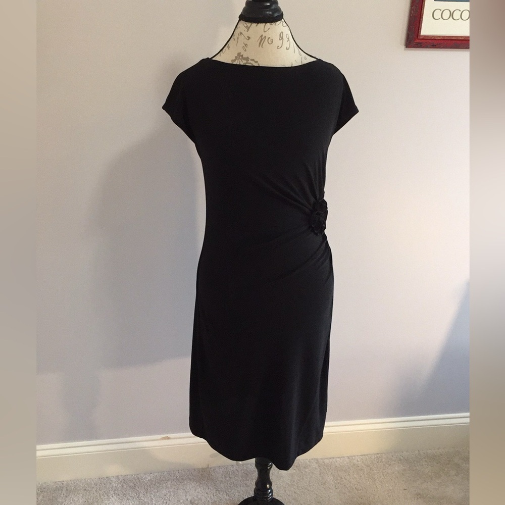 Tiana B. Classic Black Dress with Rosette Detail at Left Side Waist 8